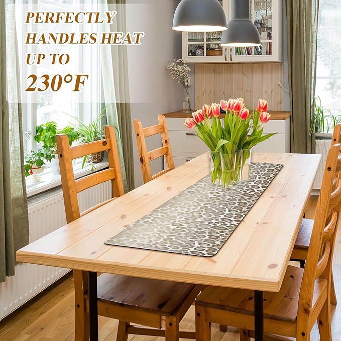 2-in-1 Table Runner Trivet for Hot Dishes Heat Resistant Hot Plate Mat Pad 39x12 Inch Waterproof Table Protector Trivets for Countertop Non Slip Decorative Brown and Beige Leopard Print