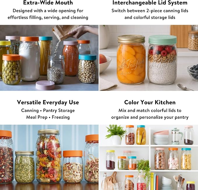 Le Parfait Eco-Friendly Zero Waste Wide Mouth Glass Jar with Airtight Screw Top Lid - Reusable French Storage Jar for Food, Soup, Flour, Sugar, Canning & Baking (3L/96oz, 1 Pack, Orange)
