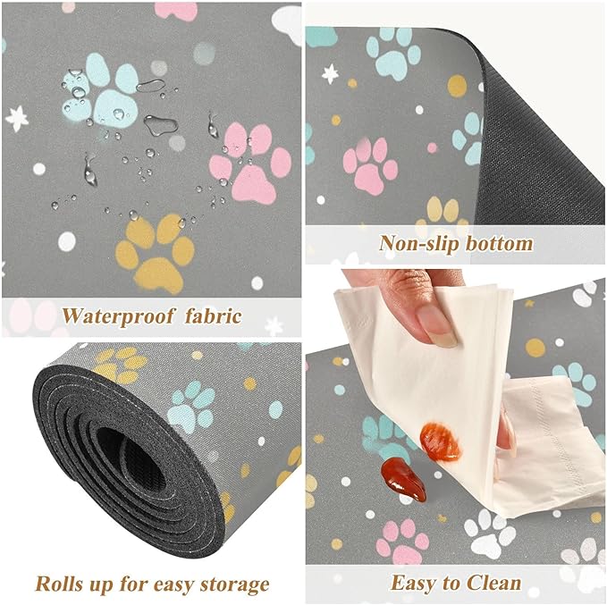 2 in 1 Table Runner Trivet for Hot Pots and Pans Heat Resistant Non Slip Waterproof 39 x 12 Inch Decorative Table Protector for Kitchen Countertop Paw Print Dots Stars Grey