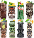 LINALL Tiki Mugs Cocktail Set of 8 - Tumblers Ceramic Hawaiian Luau Party Mugs Drinkware, Cute Exotic Cocktail Glasses, Tiki Bar Professional Hawaiian Party Barware, TKSET0017 (8pcs)