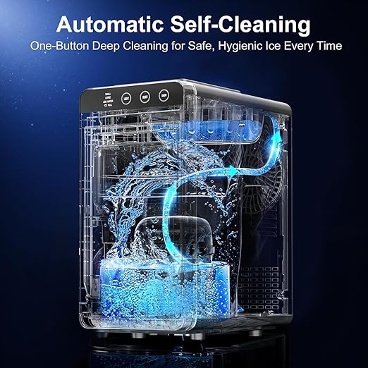 Kismile Ice Maker Countertop, 26Lbs/24H Ice Maker with 2 Sizes Bullet Ice, Interior Light, Self-Cleaning, Fast 8 Cubes in 6 Mins, Compact Ice Maker for Kitchen, RV, Personal Use, Stainless Steel