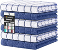 Homaxy Premium Cotton Kitchen Dish Cloths 12"x 12", Natural Ring Spun 390 GSM Dish Rags, Super Absorbent Terry Dish Towels, Soft Dishcloths with Hanging Loop, Navy Blue Check Design, 6 Pack
