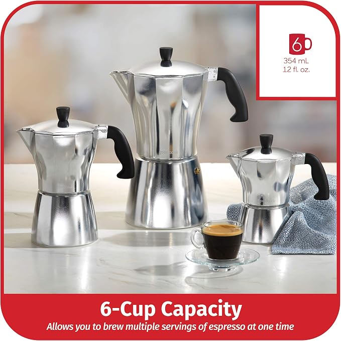 Goodcook Koffe 6-Cup Aluminum Stovetop Moka Pot Espresso Maker