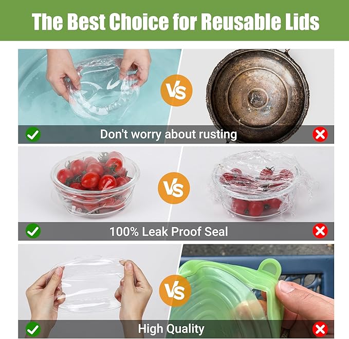 Silicone Stretch Lids for Food Storage in Fridge, Reusable Elastic Bowl Covers for Cup, Cans, Jars, Round & Rectangle Container, Food Grade Silicone Microwave Food Cover, Heat-Resistant, Transparent