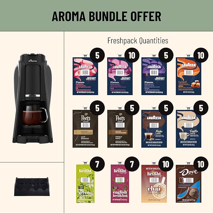 Flavia Aroma Brewer - Coffee Machine, Makes Coffee, Lattes, Tea, and other Hot or Iced Beverages with Single-Serve Freshpacks, Multiple Brew Sizes, Grey, Works ONLY with Flavia Freshpacks.
