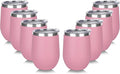 DOMICARE Stainless Steel Wine Tumbler Bulk with Lid, Personalized Insulated Tumblers Set, 12oz Travel Coffee Cups Pack of 8, Pink