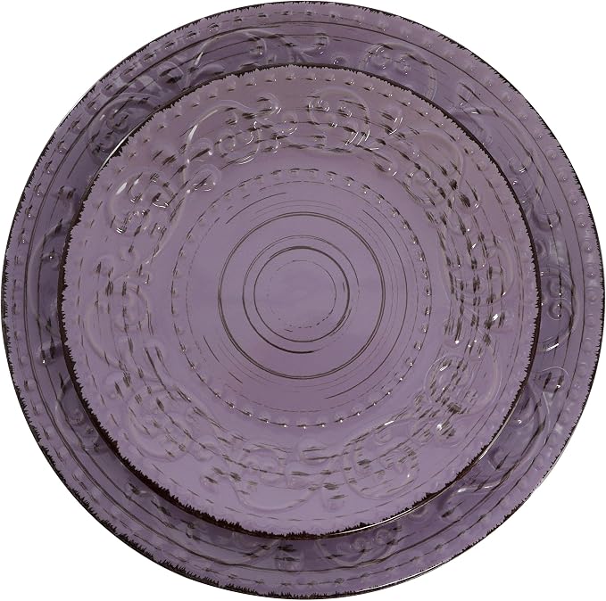 Elama Malibu Mica 16-Piece Stoneware Embossed Pattern Reactive Glaze Purple Dinnerware Set, Tableware, Serveware Set (Mica Purple)