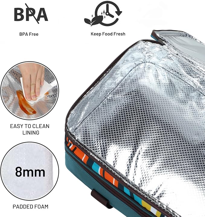 MIER Insulated Double Casserole Carrier Bag for Lasagna Lugger, Potluck Parties, Picnic, Beach, Fits 9 x 13 Inches Baking Dish, Casserole Dish, Expandable by Mid Zipper, Peacock Blue