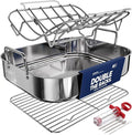 Stainless Steel Roasting Pan with Rack, Heavy-Duty Turkey Roasting Pan for Oven, Includes Two Bakinng Rack Insert, Perfect for Holiday Turkey & Everyday Meal Prep, Fits Up to 24 lbs Turkey