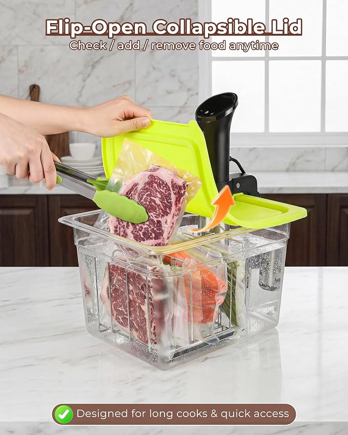 EVERIE 12Qt Sous Vide Container Set w/Collapsible Lid + Lock-In Divider Rack (RACK04) – Keeps Bags Separated & Submerged, Fits Most Clamp-Style Circulators