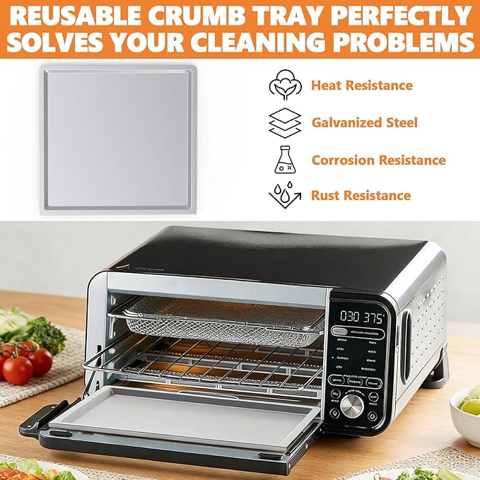 Crumb Tray Replacement for Ninja Foodi SP101 SP151 SP201 SP301 Air Fryer Oven, with 6 Pack Silicone Oven Mats for Flip Toaster Oven Parts, Air Fryer Accessories for Ninja Digital Countertop Oven