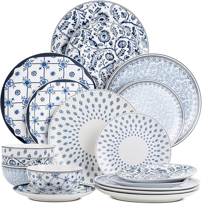 BTaT- Ceramic Dinnerware Sets for 4, 12 pcs, Porcelain Plates and Bowls, Ceramic Dish Set, Microwave & Dishwasher Safe