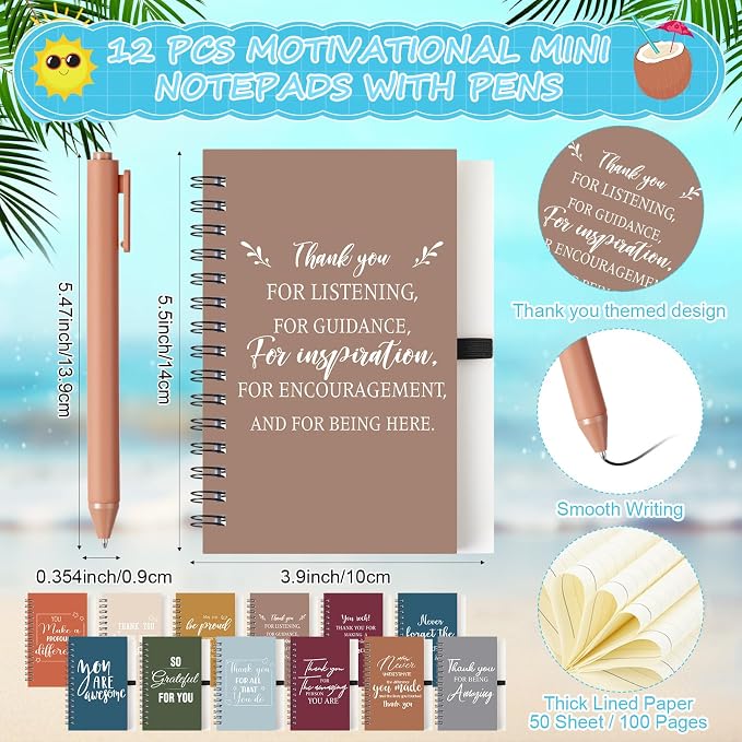 Shellwei 36 Pcs Employee Appreciation Gifts Bulk 24 oz Thank You Tumbler with Lid and Straw Mini Spiral Notebooks and Pens Appreciation Gifts for Team Employee Coworkers Teacher (Classic)