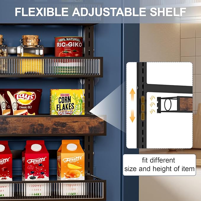 9 Tier Over the Door Pantry Organizer 2 IN 1 Hanging or Wall Mounted Spice Rack with Adjustable Basket,Heavy Duty Seasonning Storage Shelf for Kitchen Pantry and Bathroom Black
