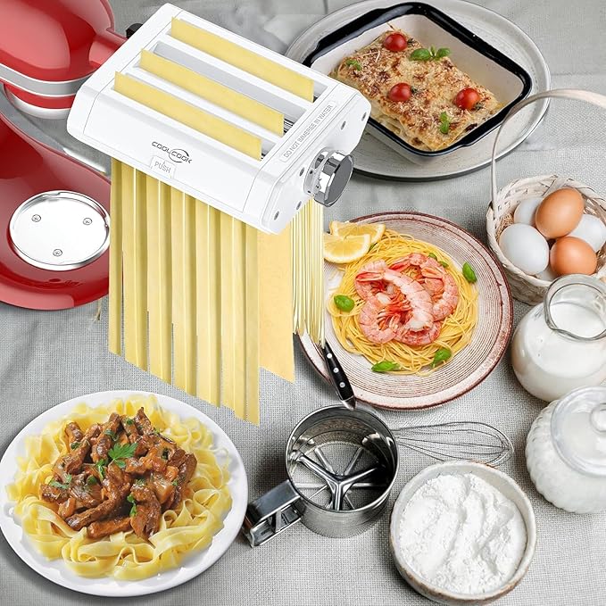 Pasta Attachment for KitchenAid Stand Mixers, 3 in 1 Pasta Maker Set for Kitchenaid, Includes Pasta Roller, Pasta Cutter and Fettuccine Cutter with Cleaning Brush