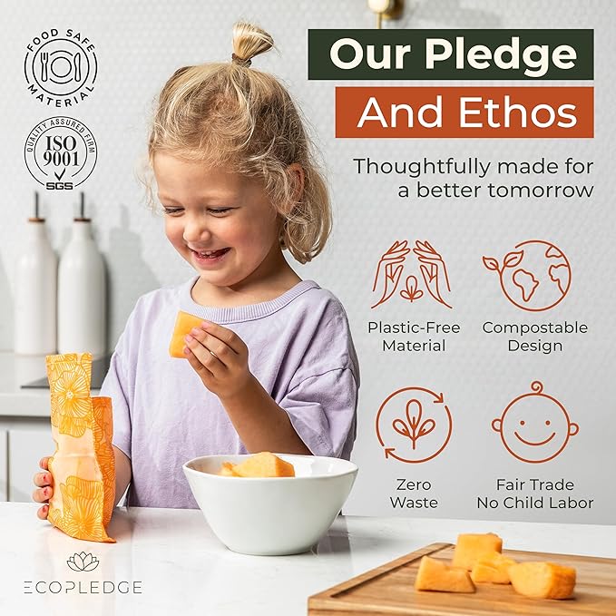 Reusable Beeswax Food Storage Bags – 8 Pack (2 Large, 2 Medium, 4 Small) | Natural Alternative to Plastic | Organic Cotton, Beeswax, Jojoba Oil