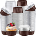 Gejoy 400 Pcs Aluminum Foil Baking Cups with Lids 5 oz Disposable Ramekins Mini Cake Pans Creme Brulee Cupcake Liners Muffin Tins Flan Mold Dessert Container for Wedding(Brown,Classic)