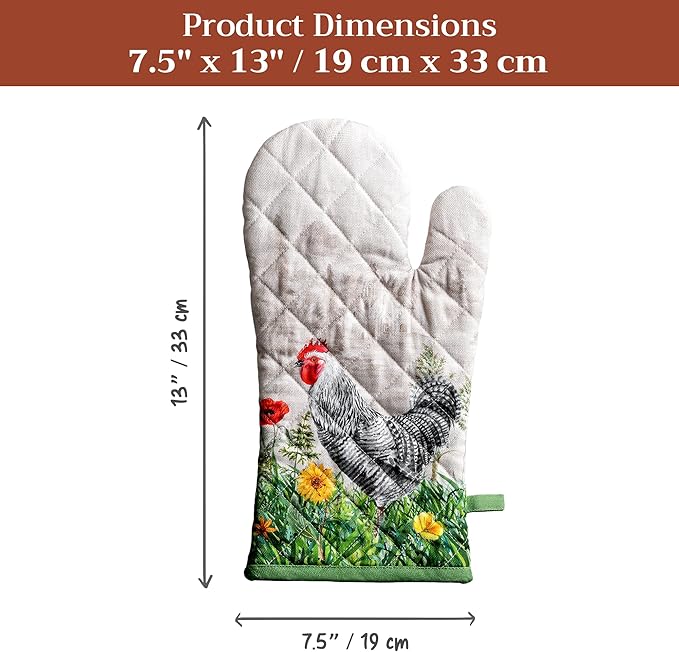 Maison d'Hermine Oven Gloves 100% Cotton Oven Mitt 7" x 13" with Loop Heat Resistant BBQ Cooking Gloves Baking Grilling Gifts for Mothers Day Spring/Summer (Pack of 1, Basse Cour)