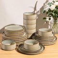 GBHOME 24-Piece Stoneware Dinnerware Set for 8 – Ribbed Ceramic Plates and Bowls, Scratch-Resistant, Microwave & Dishwasher Safe, Reactive Glaze, Reactive Glaze Green Wheat