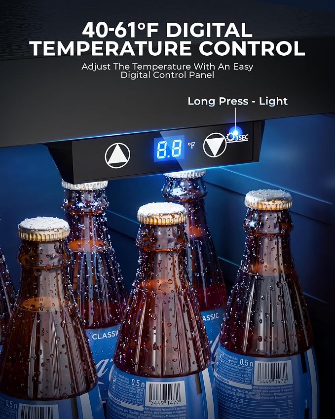 Manastin 18L Beverage Refrigerator Cooler, 24-Can Mini Fridge with Glass Door & LED Light, 40–61°F Digital Temperature Control, Freestanding Drink Fridge for Soda, Beer, Bedroom, Office & Home Bar