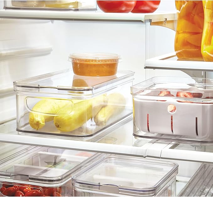 iDesign Stackable Fridge Organizer Bins with Lids for Fresh Produce - Set of 3 - Clear