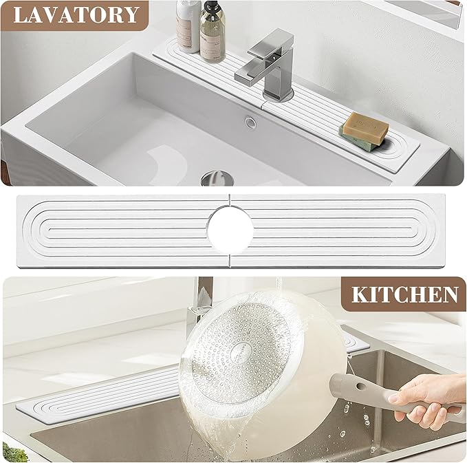Faucet Mat for Kitchen Sink Diatomite Fast Drying Stone Sink Tray Absorbent Mat Faucet Splash Guard for Kitchen Sink and Bathroom Counter