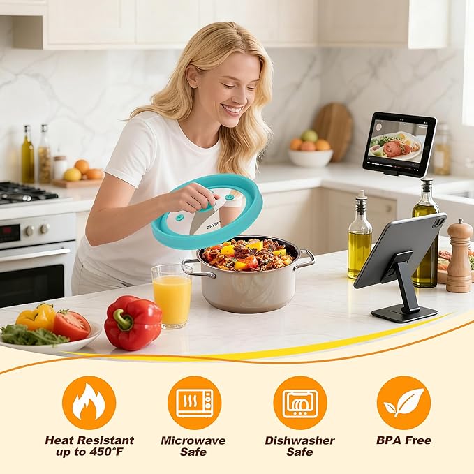 Microwave Splatter cover, Glass Microwave Cover for Food, 11.8 inch Guard Lid with Collapsible Silicone for 6-11 inch Plates & Bowls, Dishwasher Safe, 450°F Heat Resistant, BPA-Free, Blue