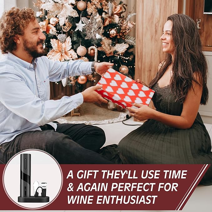 6-in-1 Electric Wine Bottle Opener Set, Cordless Rechargeable Wine Opener with Charging Base, Foil Cutter, Aerator Pourer & Stopper - Perfect Wine Gift Set for Wine Lovers