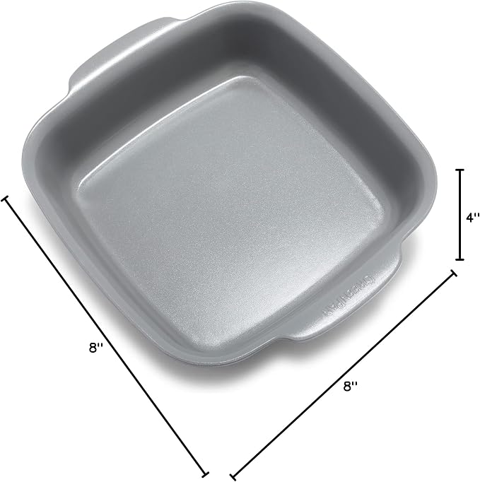 GreenPan Premiere Ovenware Healthy Ceramic Nonstick 8" Square Cake Baking Pan, Cast Aluminum Bakeware, Warp-Free, Oven and Broiler safe to 600F, Dishwasher Safe, PFAS-Free, Gray