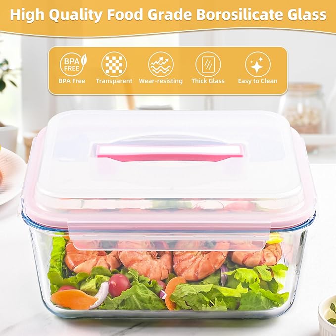 LOVYANXUE 190oz / 24Cup Extra Large Glass Storage Containers with Lids, Glass Bread Box Airtight Bread Container, Ideal Food Storage Containers, Roasting Turkey/Chicken/Cookie, Oven&Dishwasher Safe