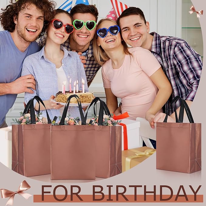 Eccliy Reusable Gift Bags Set Glossy Grocery Gift Tote Bag with Handle for Wedding, Bridal Shower, 4th of July, Summer Event(10 x 8 x 4.7 Inch,Coffee,80 Pcs)