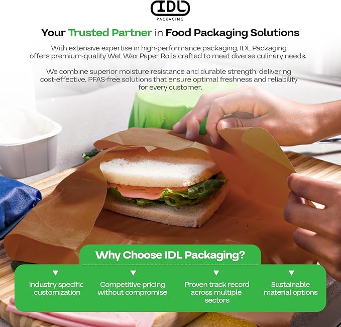 Brown Wet Wax Paper Roll 36" x 900' - USA-Made Moisture-Repellent Cooking Paper for Packing, Storing & Freezing - Heavy-Duty Food-Safe Wrapping Material for Meat, Cheese & Baked Goods by IDL Packaging