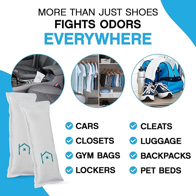 NonScents Shoe & Refrigerator Deodorizer Bundle - 2 Pack (4 Count) Shoe Odor Eliminator & 2 Refrigerator Deodorizer - Powerful, Reusable Odor Absorbers for Shoes, Fridge, Closets - Unscented Freshness