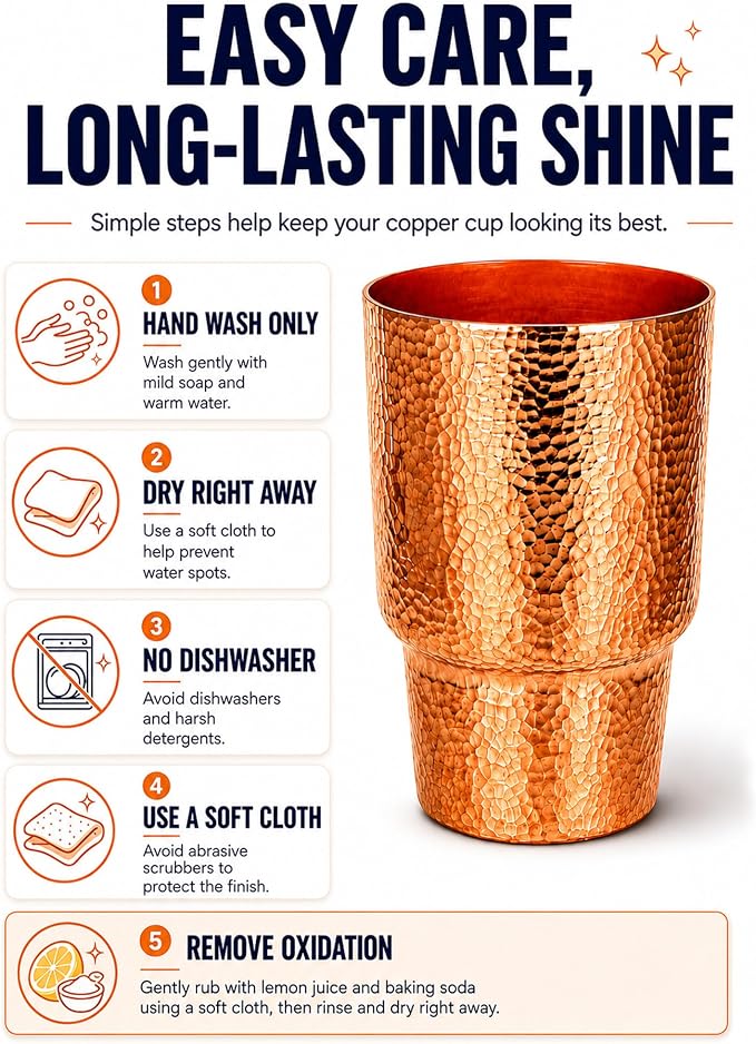 20 oz Pure Copper Cup for Drinking, Tall Hand-Hammered Ayurvedic Water Tumbler, Cold-Retentive Mug for Moscow Mule, Cocktails & Whiskey, Ideal for Bar, Home & Parties (1)