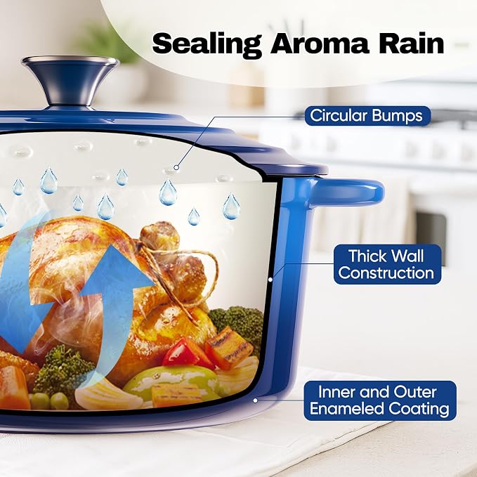 4.5 Quart Dutch Oven Pot with Lid, Non Stick Enameled Cast Iron Dutch Oven for Bread Baking, Heavy-Duty, Oven Safe Ceramic Cookware Up to 500°F for Baking, Braising, Stews, Roasting, Blue