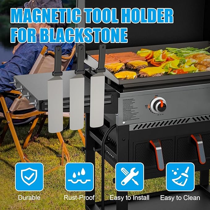 LS'BABQ Magnetic Tool Holder Strip for Blackstone Griddle, Utensil Holder Accessories for Kitchen, 2 Pack Outdoor BBQ Multipurpose Magnetic Knife Storage Rack, Magnet Grill Tool Holder (12.64" x 1.8")