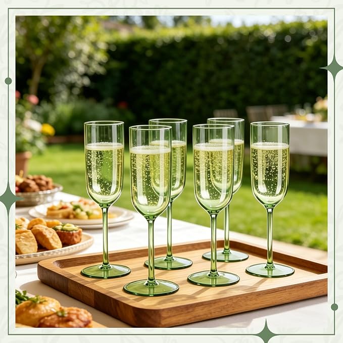Plastic Champagne Flutes Set, 6oz Unbreakable Champagne Glasses Bulk, Shatterproof Reusable Mimosa Prosecco Sparkling Wine Cups for Wedding Party (Green, 12pcs)