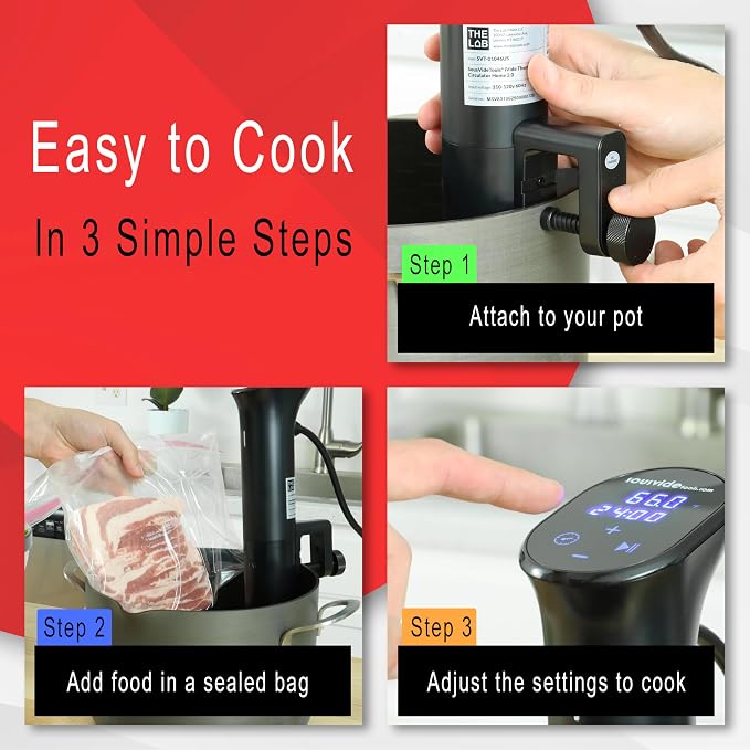 iVide 2.0 WiFi Sous Vide Immersion Circulator 1200W | Sous Vide Machine with ±0.1°C Precision Temperature Control – 600+ Guided Recipes – 42dB Quiet Operation – 30L Capacity