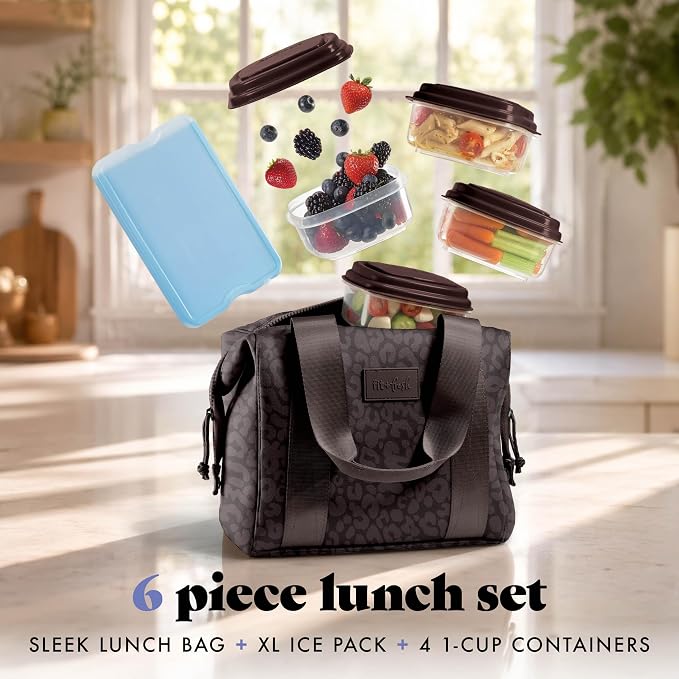 Fit & Fresh Remi Lunch Bag for Women Work – Neoprene Lunch Tote with Containers & Ice Pack, Reusable Meal Prep Lunch Box, Large Capacity, Machine Washable