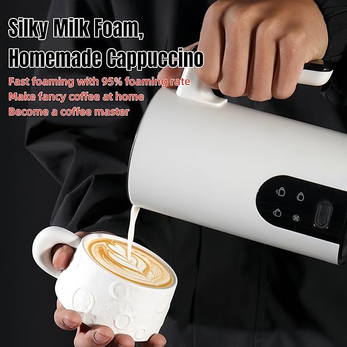 Electric Milk Frother and Steamer, 350ml/0.37QT Automatic Hot and Cold Milk Frother with 4 Modes, Foam Maker for Coffee, Latte, Cappuccino (Black)