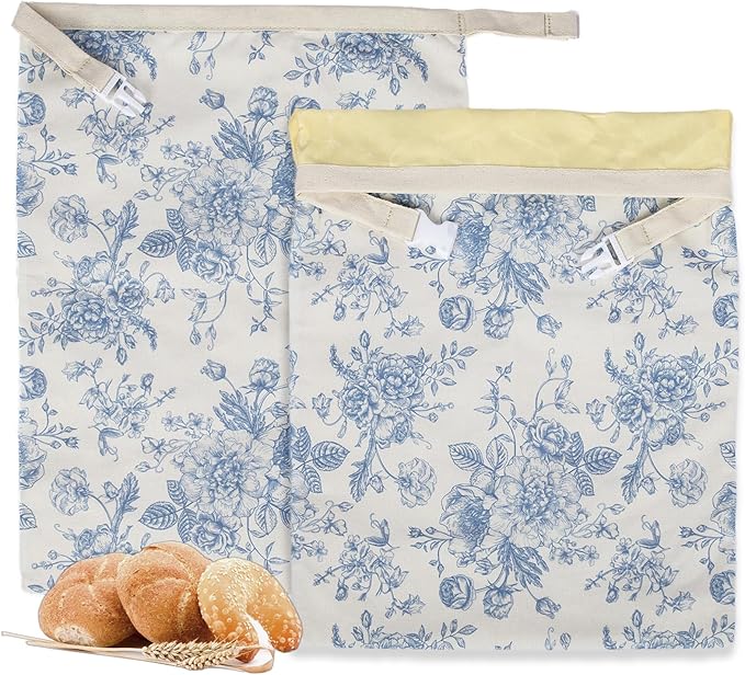 Reusable Beeswax Bread Bags for Homemade Bread & Sourdough, 2-Pack XL Airtight Food Storage Bags, Organic Cotton Linen Covers - Freezer-Friendly Freshness Preservation Keeps Fresh Longer