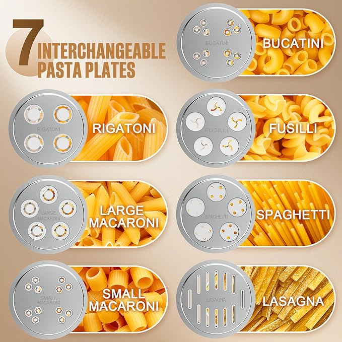 Pasta Maker Attachment for KitchenAid Stand Mixer, 7 Interchangeable Pasta Plates, Makes Spaghetti, Fusilli, Macaroni, Bucatini & Rigatoni, New Buckle Design Pasta Press with Storage Case by Fedowal