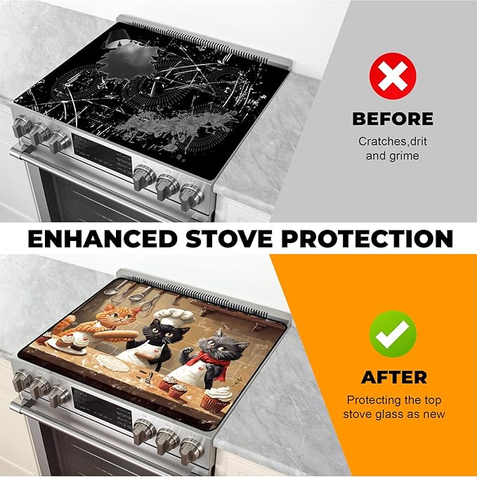 Heat-Resistant Glass Stove Top Cover with Anti-Slip Rubber Coating – 28.5x20.5 Inch Electric Stove Protector, Scratch-Resistant, Expands Counter Space, Stylish Kitchen Decor