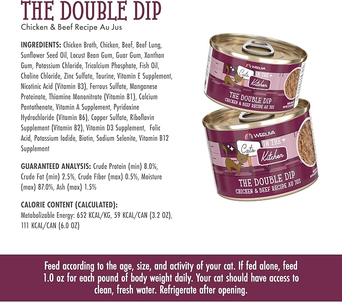 Weruva Cats in The Kitchen, The Double Dip with Chicken & Beef Au Jus Cat Food, 3.2oz Can (Pack of 24)