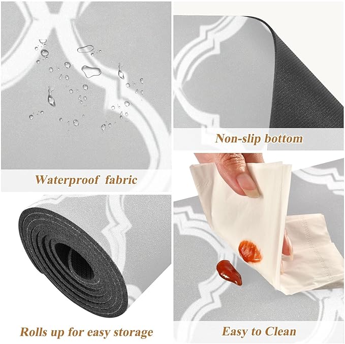 2 in 1 Table Runner Trivet for Hot Pots and Pans Heat Resistant Non Slip Waterproof 39 x 12 Inch Decorative Table Protector for Kitchen Countertop Silver Minimalist Quatrefoil