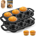 Pre-Seasoned Cast Iron Muffin Pan - 6-Cup Nonstick Cupcake Pan, 2 Piece Set