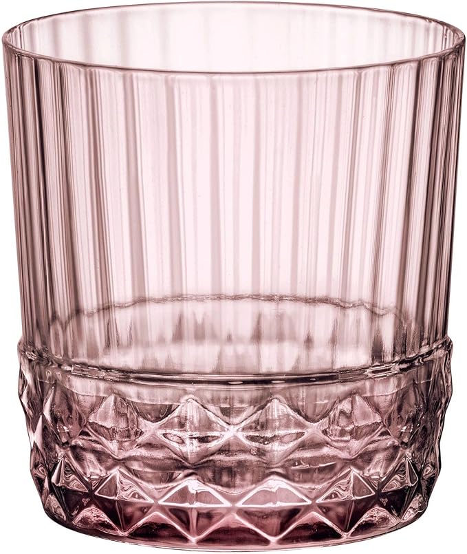 Bormioli Rocco America '20s Set Of 6 DOF Glasses, 12.5 Oz. Colored Crystal Glass, Lilac Rose, Made in Italy