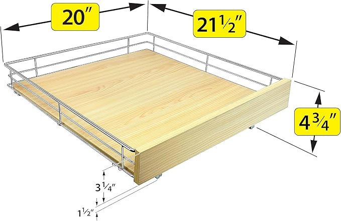 LYNK PROFESSIONAL® SELECT™ Slide Out Cabinet Organizer Pull Out Drawer, 20" x 21" Pull Out Cabinet Organizer – Pull Out Shelves for Kitchen Cabinets – Roll Out - Lifetime Ltd. Warranty, Wood Chrome