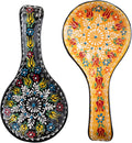 BCS Spoon Rest Set of 2 - Ceramic Spoon Holder for Stovetop & Kitchen Counter - Dishwasher Safe Handmade Kitchen Utensil (Black-Yellow 4.5” W x 9" L)