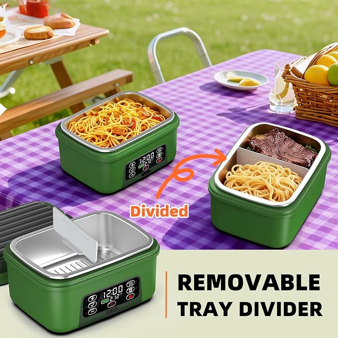 XL 6.3-Cups Cordless Electric Heated Lunch Box for Adults, Rechargeable Battery Powered Smart Self Heating Lunchbox for Men Women, 100W Food Warmer for Trucks Driver Travel Office Worker